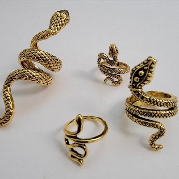 Snake Ring Set Punk Gothic Retro Jewelry Boho Bronze Gypsy Metallic Grunge New - Picture 8 of 9